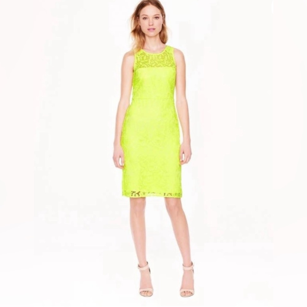 J Crew Collection Neon Yellow Lace Sheath Dress